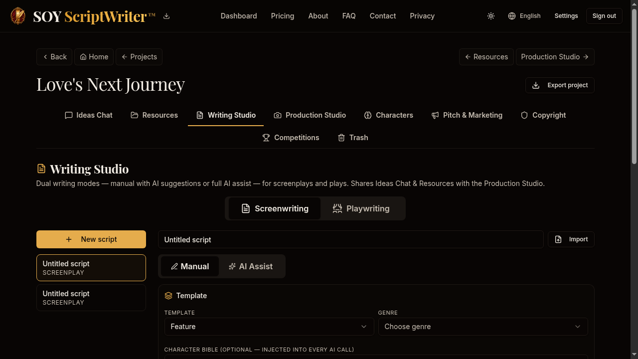 SOY ScriptWriter screenplay editor preview